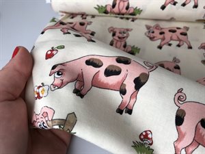 Patchwork stof - farm fun pigs, med sjove og glade grise